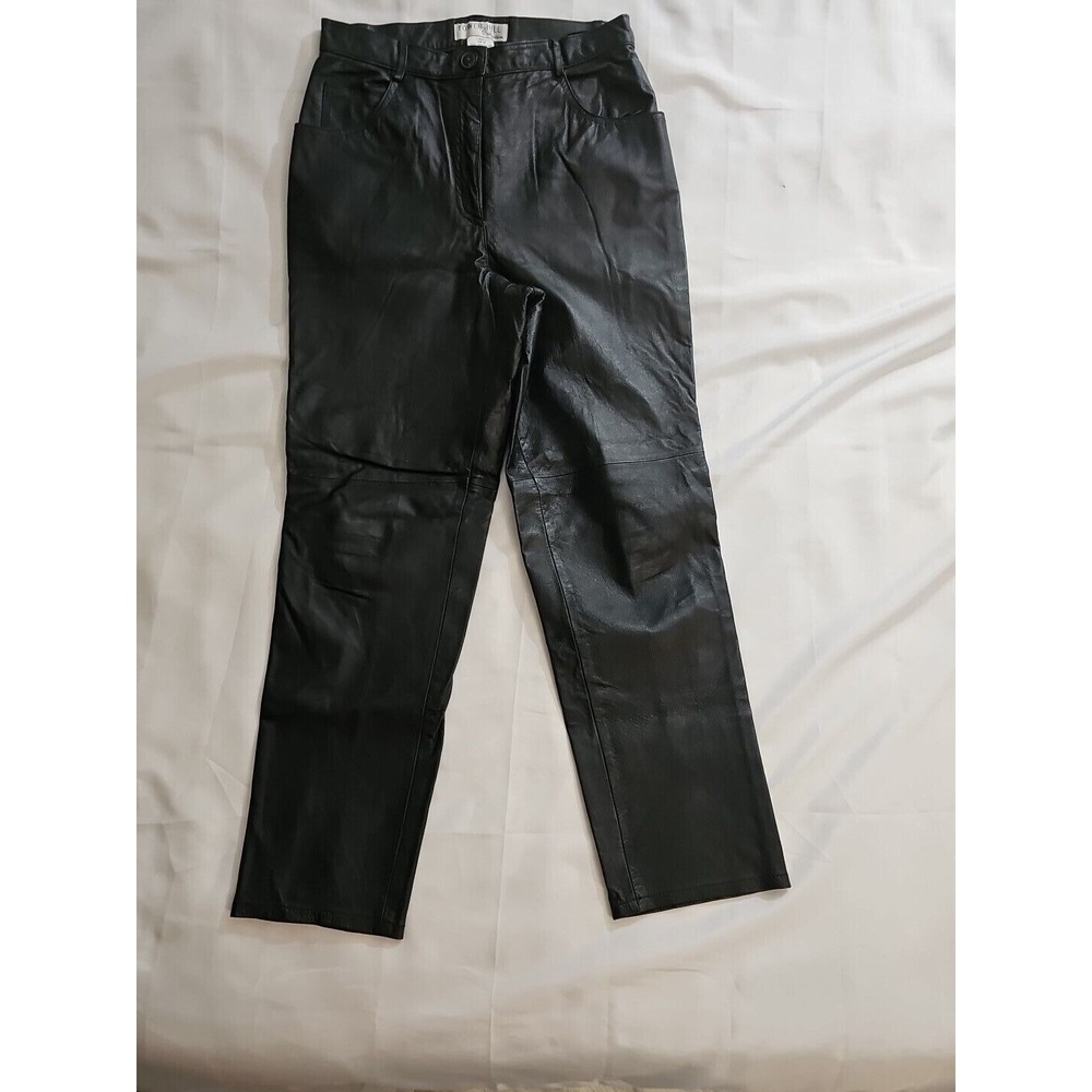 Tower Hill Women's Size 12 High Waist Black Leather Pants Straight Leg Lined